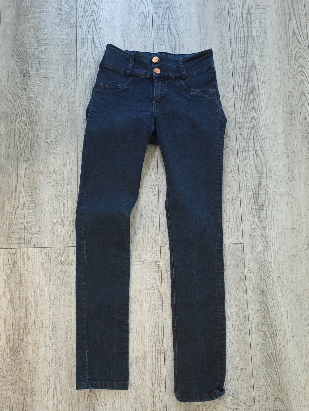 Colombian Dark Blue Skinny Jeans with Double Button Waist